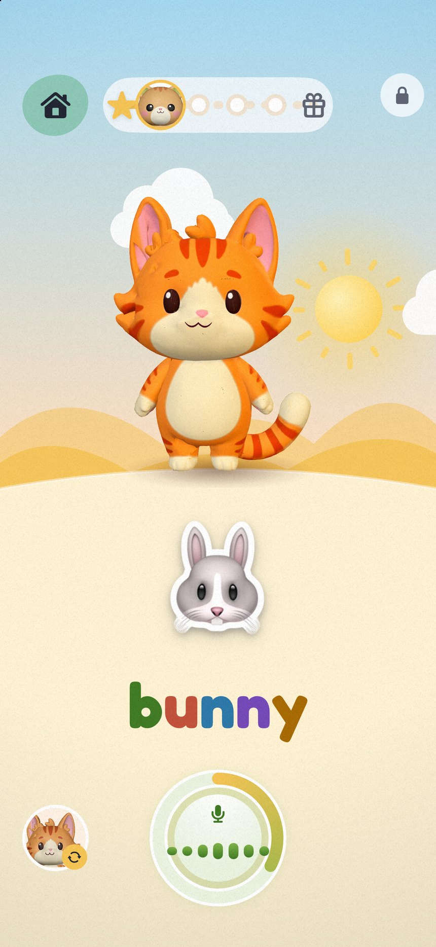 A Tokaboo lesson on iPhone: a friend in the scene, the word's picture and the big turn button