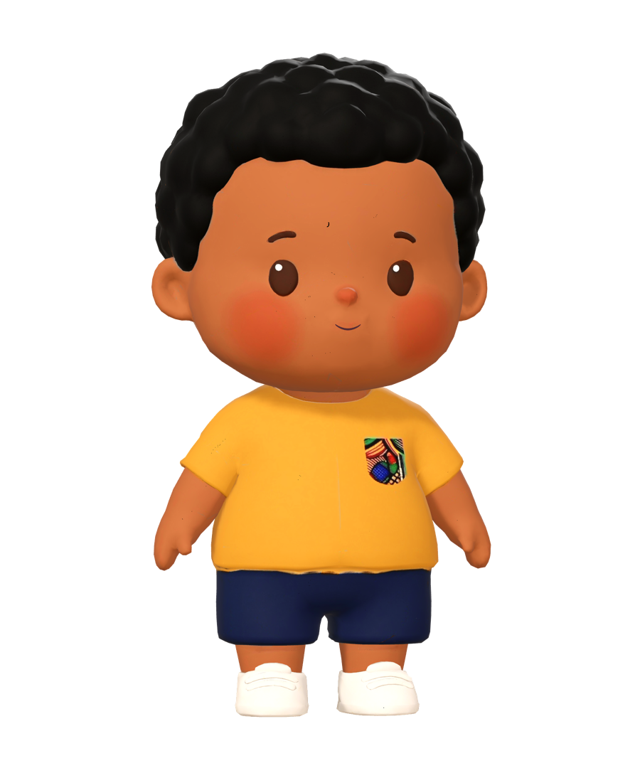 A toddler boy from Africa in a mustard T-shirt