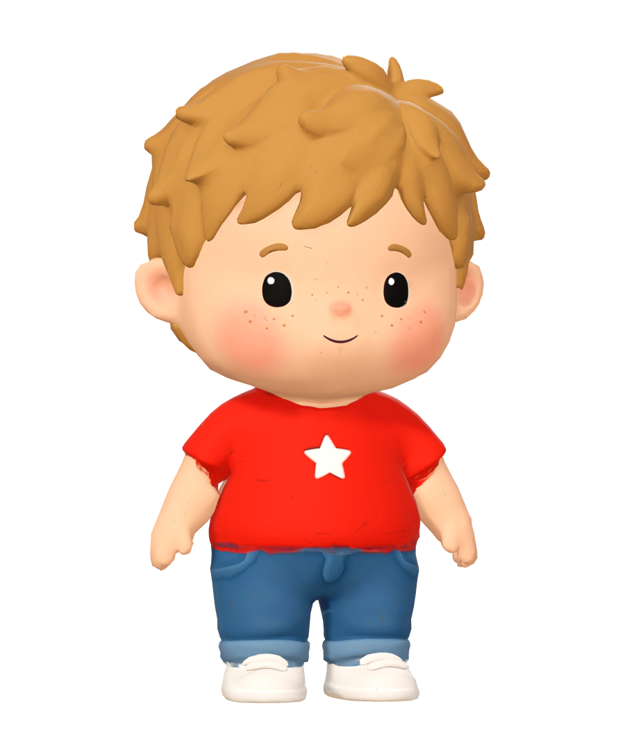 A toddler boy from America in a red T-shirt with a star