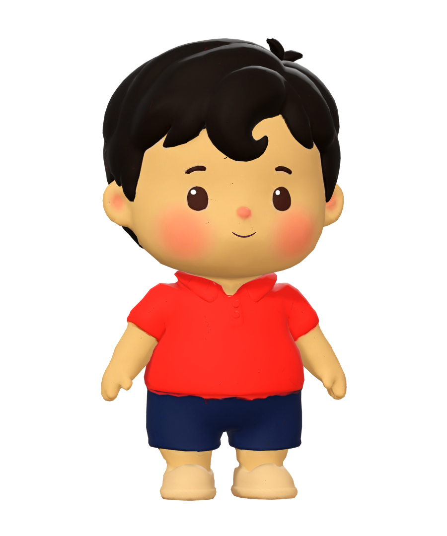 A toddler boy from Spain in a red polo shirt