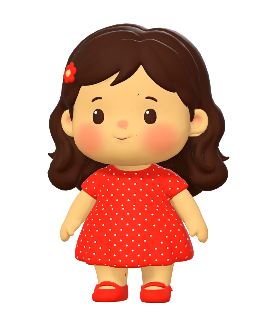 A toddler girl from Spain in a red polka-dot dress